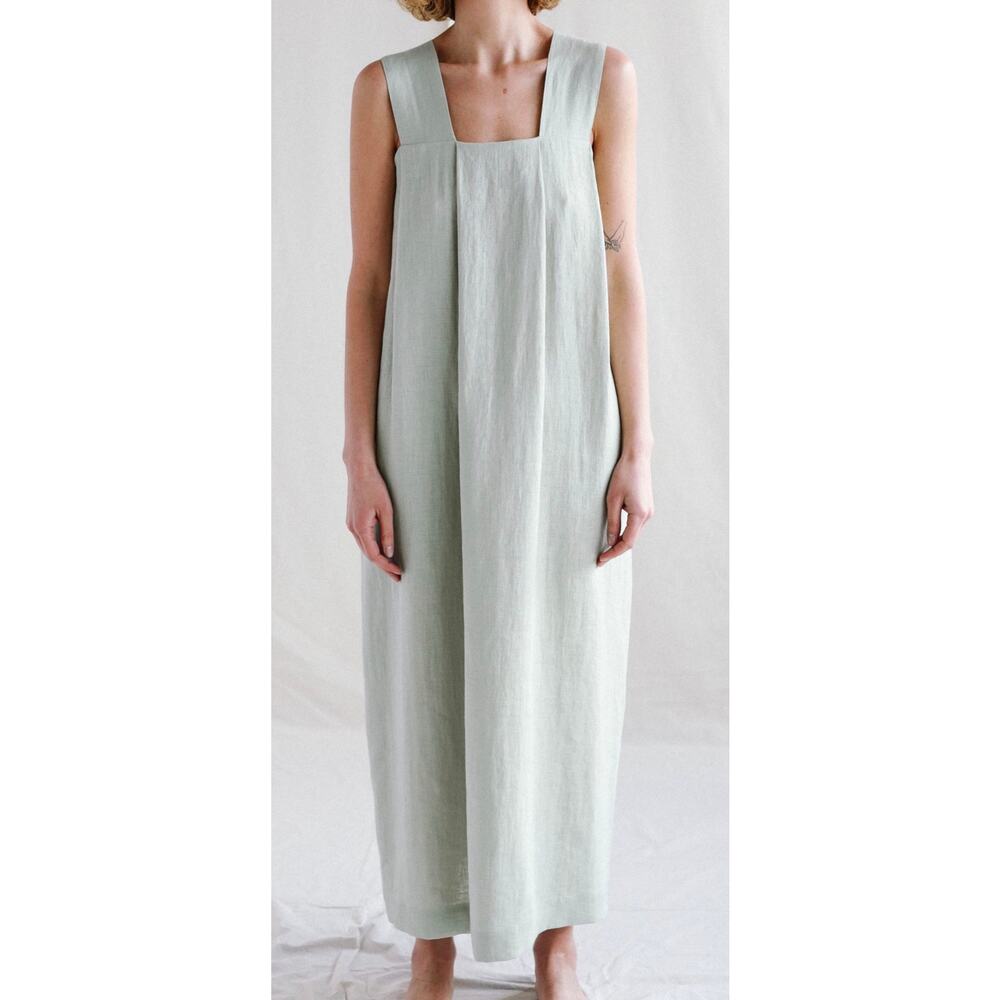 Man In The Studio Origami Linen Midi Dress Hunter Green Pockets Size Medium